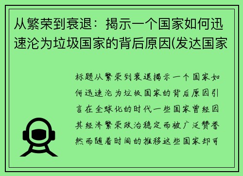 从繁荣到衰退：揭示一个国家如何迅速沦为垃圾国家的背后原因(发达国家的垃圾是怎么处理的)